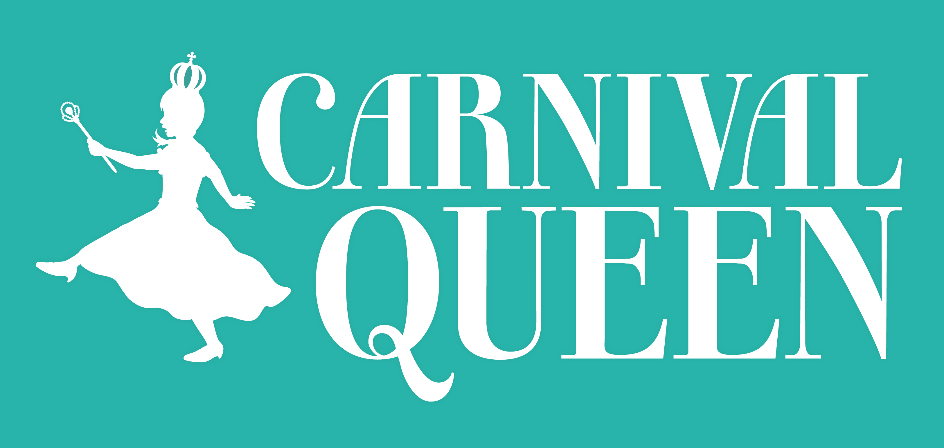 Carnival Queen's single colour logo. The same girl marches next to the words Carnival Queen